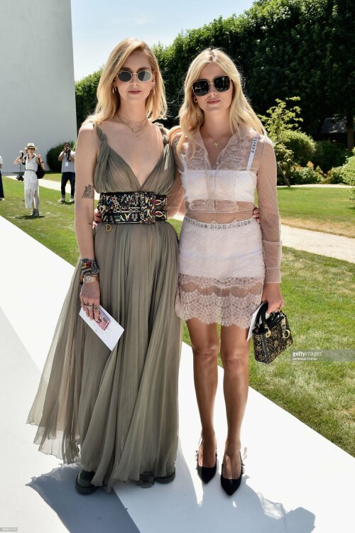 PARIS, FRANCE - JULY 02: Chiara Ferragni and Valentina Ferragni attend the Christian Dior Couture Haute Couture Fall/Winter 2018-2019 show as part of Haute Couture Paris Fashion Week on July 2, 2018 in Paris, France.  (Photo by Dominique Charriau/WireImage)