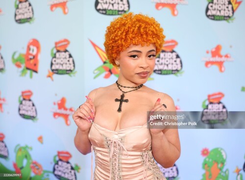 Ice Spice at the Nickelodeon 2025 Kids' Choice Awards held at Barker Hangar on June 21, 2025 in Santa Monica, California. (Photo by Christopher Polk/Billboard via Getty Images)