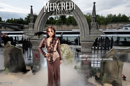 US actress Jenna Ortega poses during the premiere of the second Season of the supernatural mystery Netflix TV series "Wednesday" in Paris on July 31, 2025. (Photo by STEPHANE DE SAKUTIN / AFP) (Photo by STEPHANE DE SAKUTIN/AFP via Getty Images)