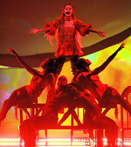 BOSTON, MA. - MARCH 20:  Ariana Grande performs at the TD Garden on March 20, 2019 in Boston, Massachusetts . (Staff Photo By Matt Stone/MediaNews Group/Boston Herald)