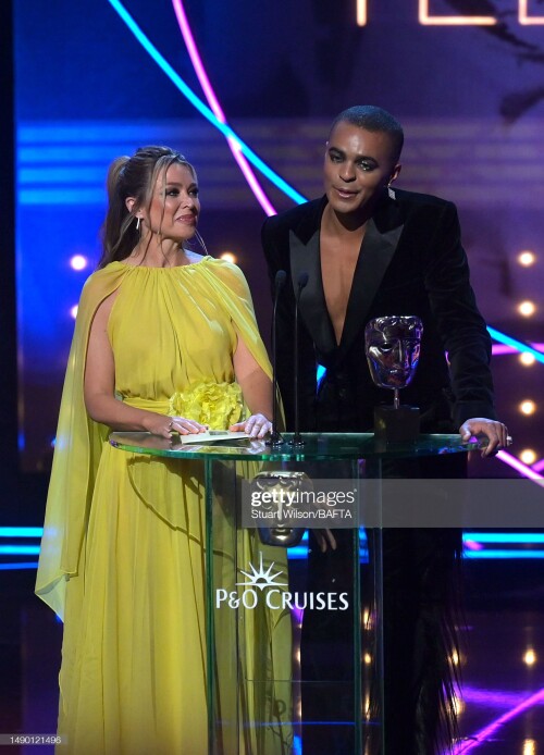 LONDON, ENGLAND - MAY 14: Danni Minogue and Layton Williams present the Comedy Entertainment Programme Award at the 2023 BAFTA Television Awards with P&O Cruises, held at the Royal Festival Hall on May 14, 2023 in London, England. (Photo by Stuart Wilson/BAFTA/Getty Images for BAFTA)